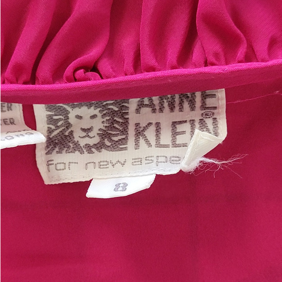 Vintage Anne Klein Hot Pink Ruffle Collar Short Sleeve Button Down Blouse Top - Picture 4 of 13